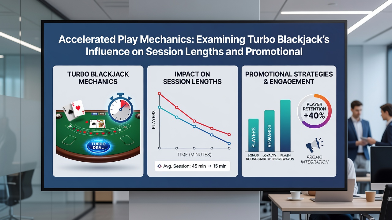 Analytics dashboard displaying session duration metrics and promotional engagement rates for turbo blackjack