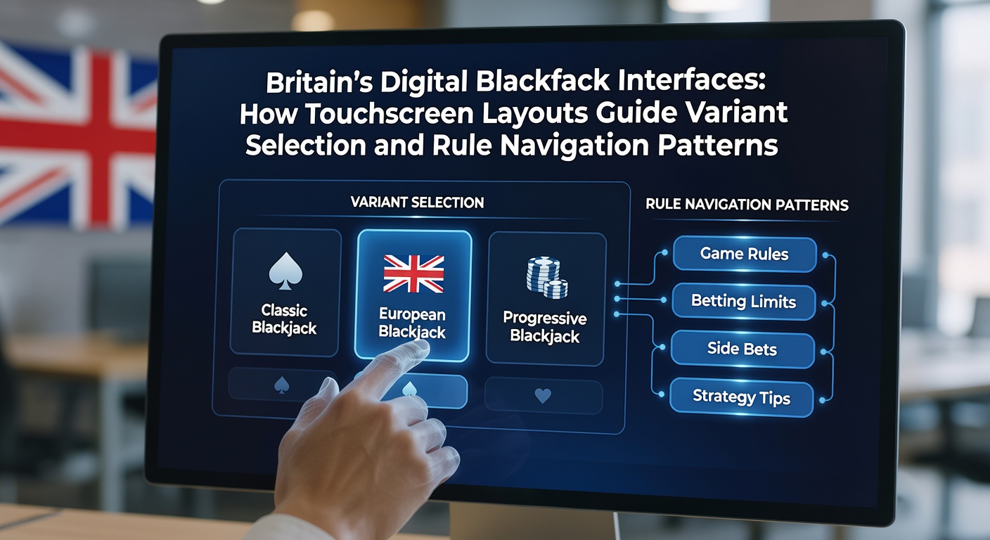Digital blackjack interface displaying variant selection options on a touchscreen layout