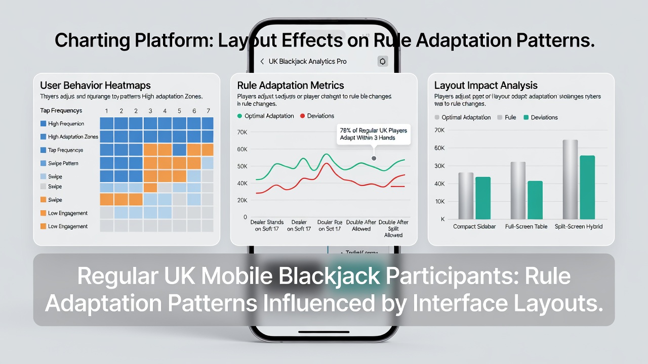 Analytics dashboard displaying rule adaptation metrics from mobile blackjack sessions in the UK
