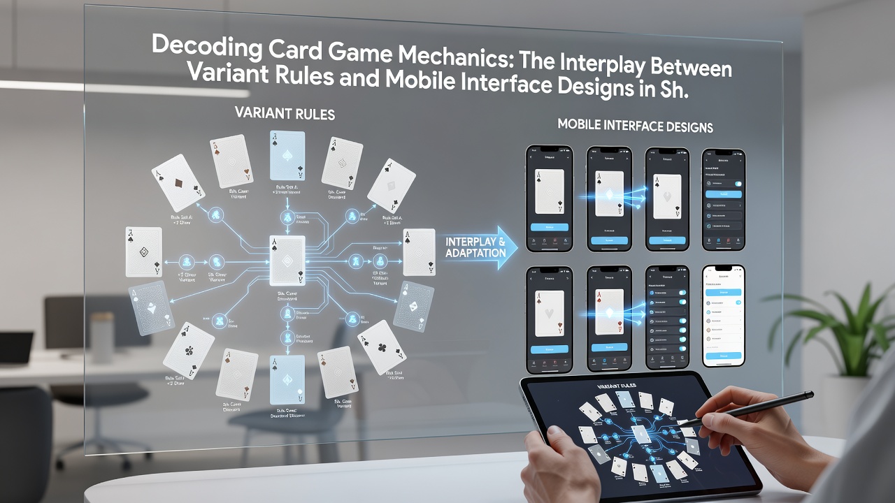 Close-up of mobile screen showing rule variant comparison tool with highlighted differences in card game mechanics