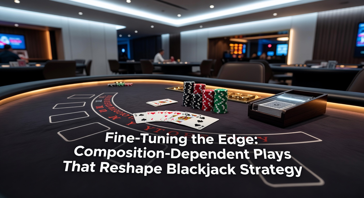 Blackjack table with cards showing specific hand compositions like 9-7 versus dealer 10, highlighting strategy chart overlays