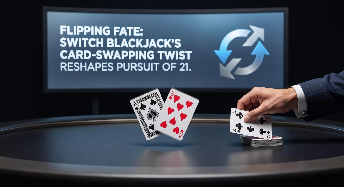 Vibrant Switch Blackjack table showing dual hands and mid-swap action, cards mid-air between player positions