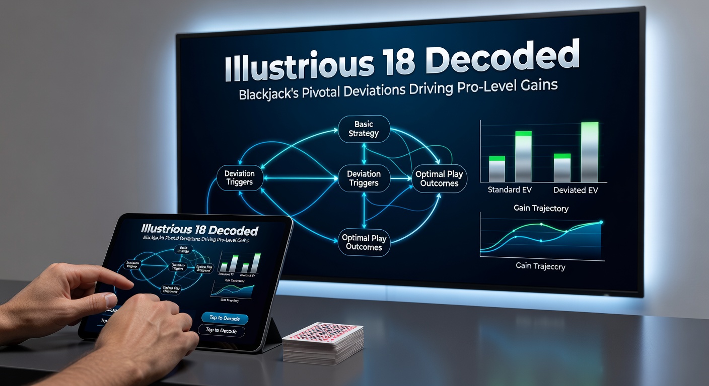 Blackjack table with cards showing key deviation plays like insurance and 16 vs 10