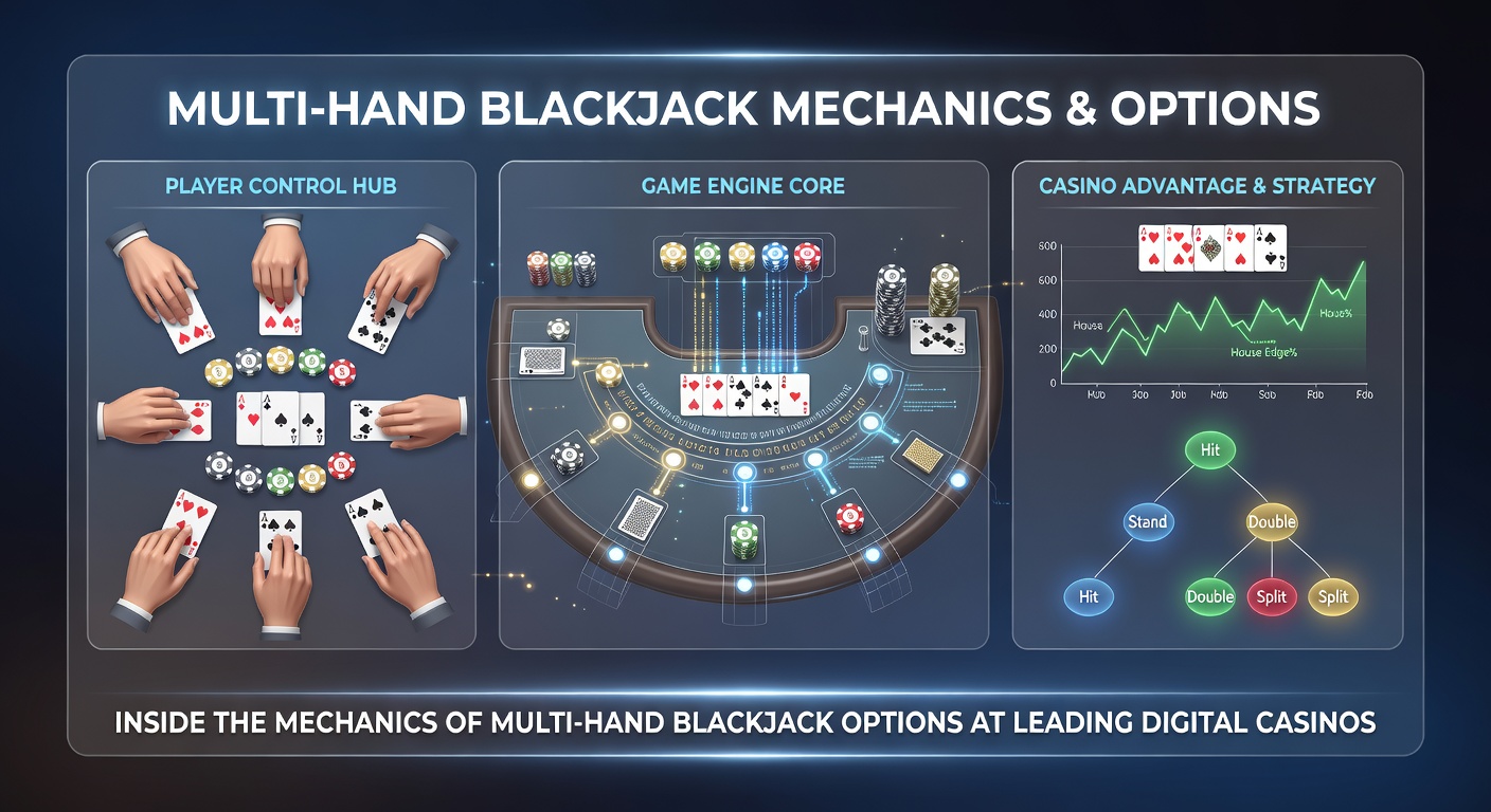Detailed view of multi-hand blackjack interface showing multiple active hands on a digital table