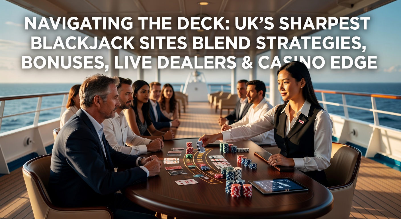 Close-up of a blackjack table with cards dealt, chips stacked, and a dealer peeking at a hole card under bright casino lights