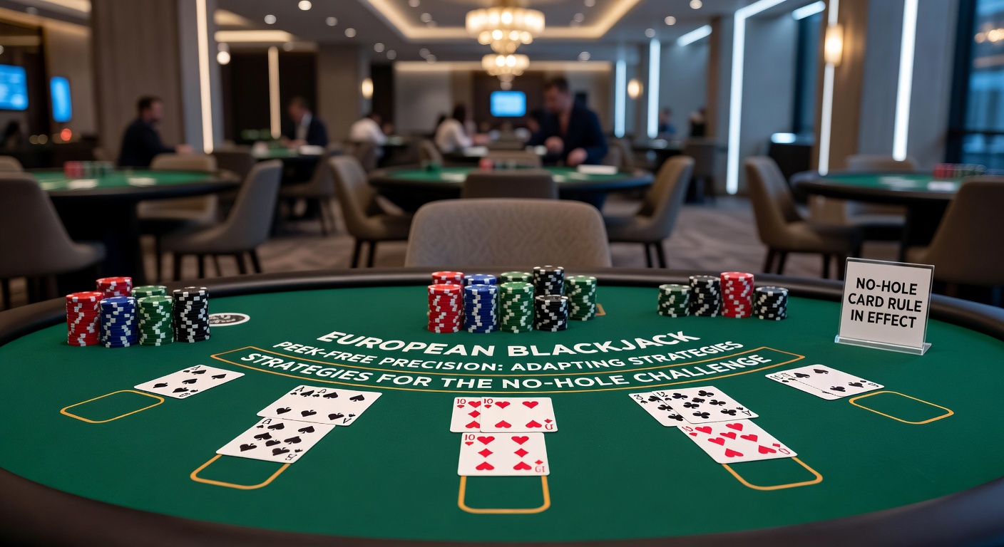 Strategy chart for European blackjack showing hit/stand decisions on dealer 10 and ace upcards without peek