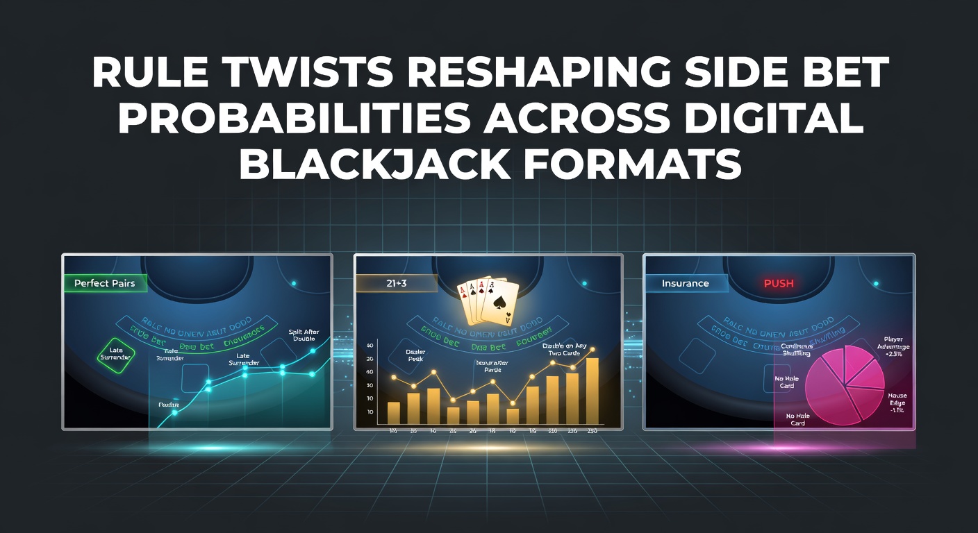 Digital blackjack interface displaying side bet options with rule indicators
