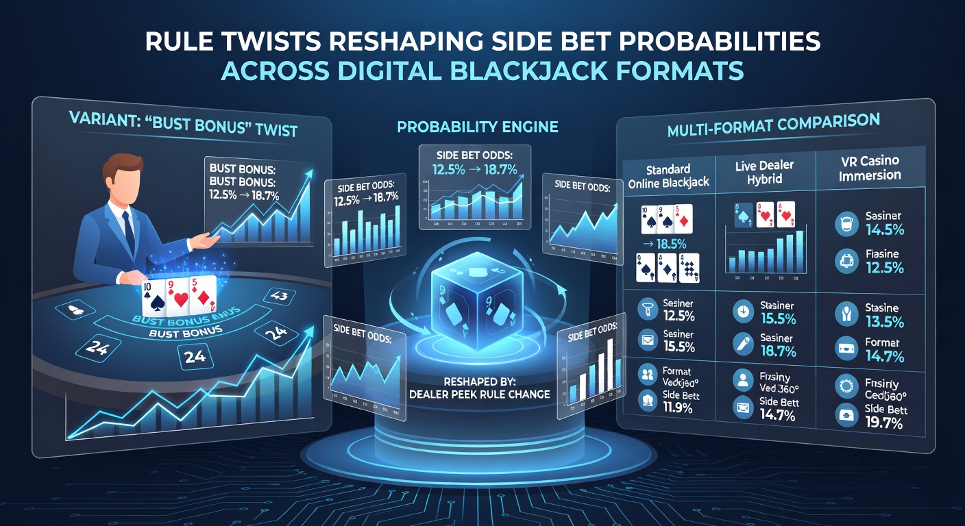 Analytics dashboard showing probability adjustments for side bets in digital blackjack
