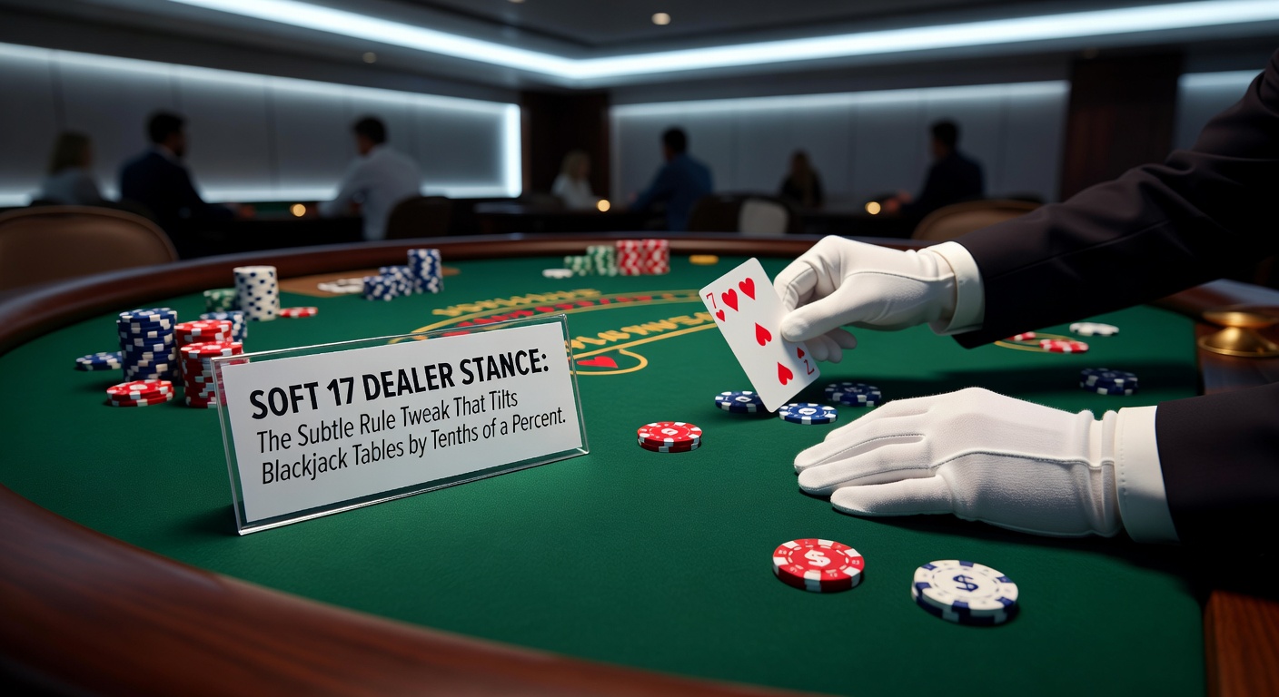 Strategy chart comparing basic plays against dealer soft 17 hit versus stand rules, highlighting key decision shifts