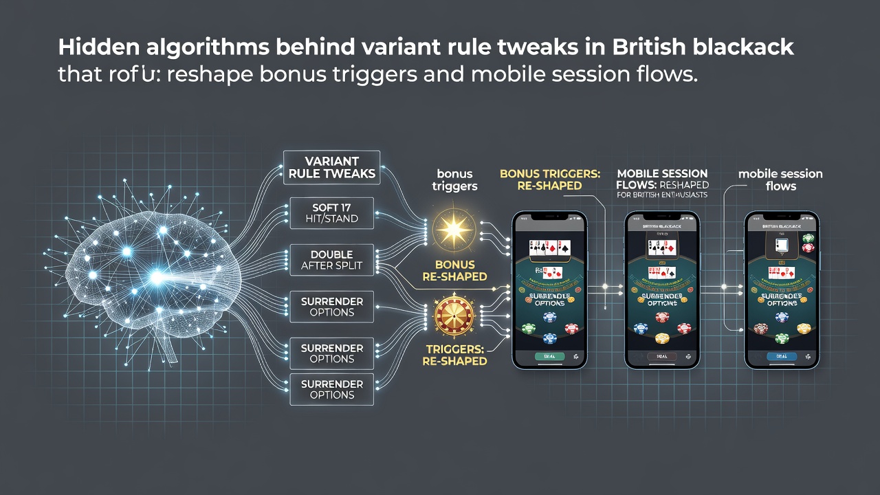 Blackjack table with digital overlays showing rule variant algorithms and mobile session data flows