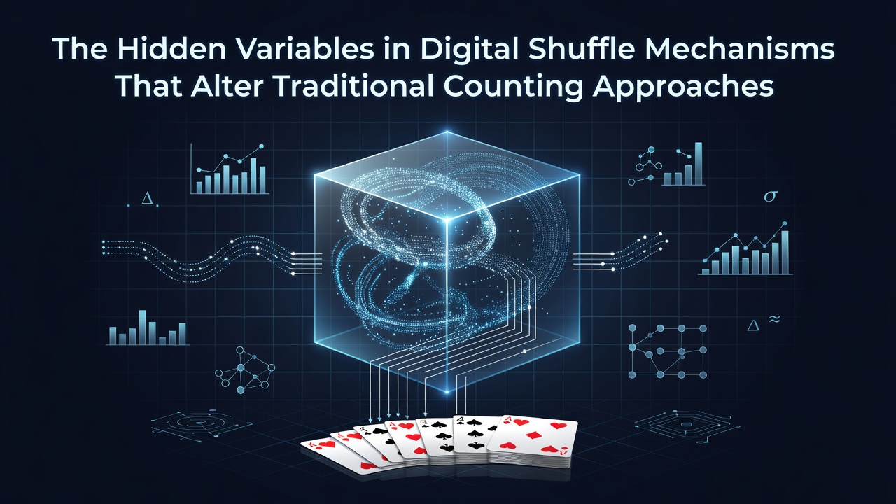 Illustration of digital card shuffle mechanisms in online blackjack platforms showing algorithmic deck randomization processes