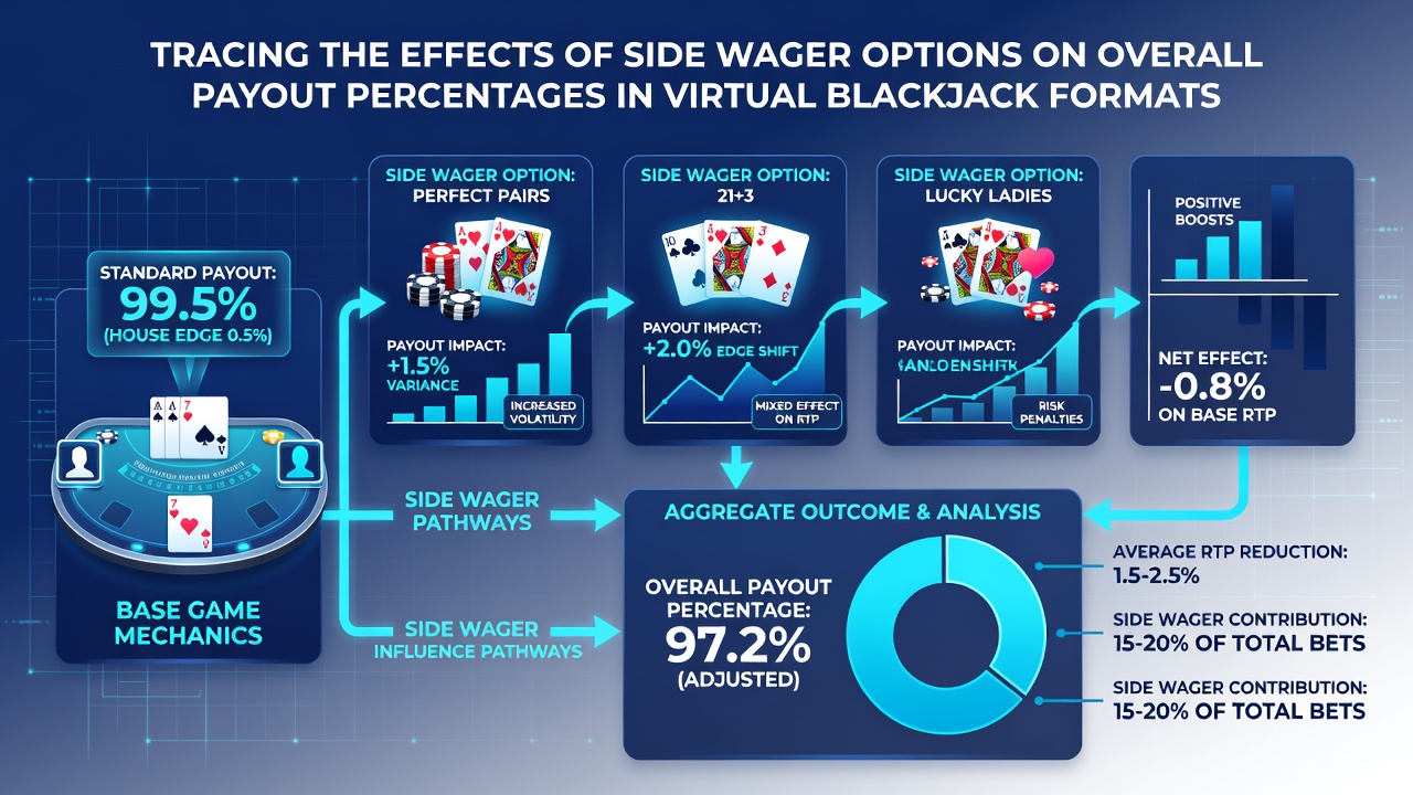 Data visualization chart comparing base game RTP against blended returns when side bets are active